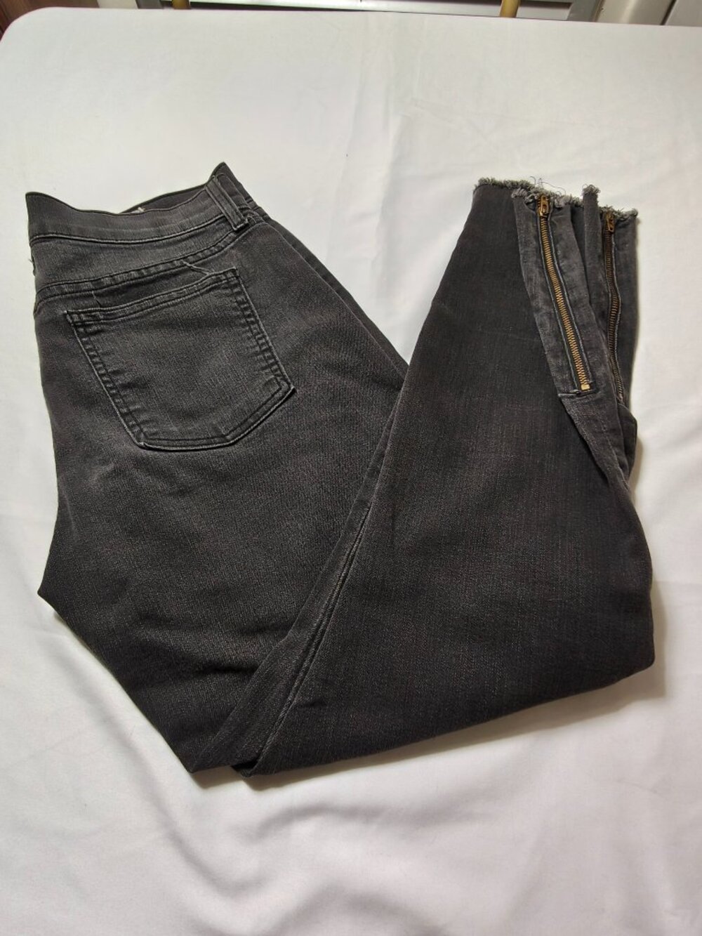 Pistola Washed Black Ankle Zip Raw Hem Skinny Straight Jeans 27 Moto Crop - Picture 4 of 4